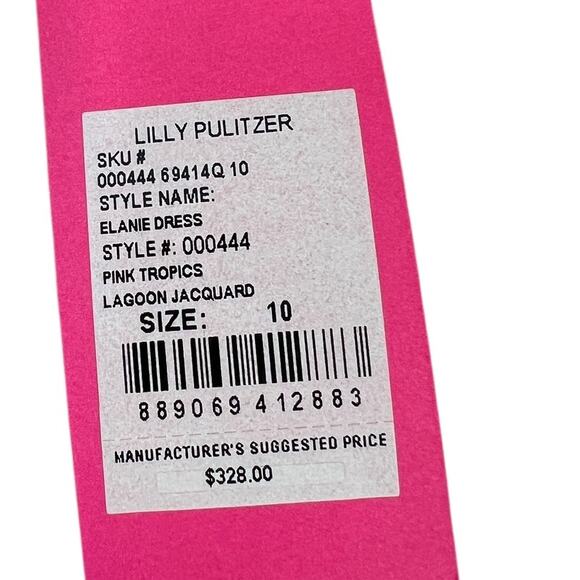 LILLY PULITZER NWT $328 Elanie Dress Pink Tropics Lagoon Jacquard SZ 10 - Picture 12 of 16